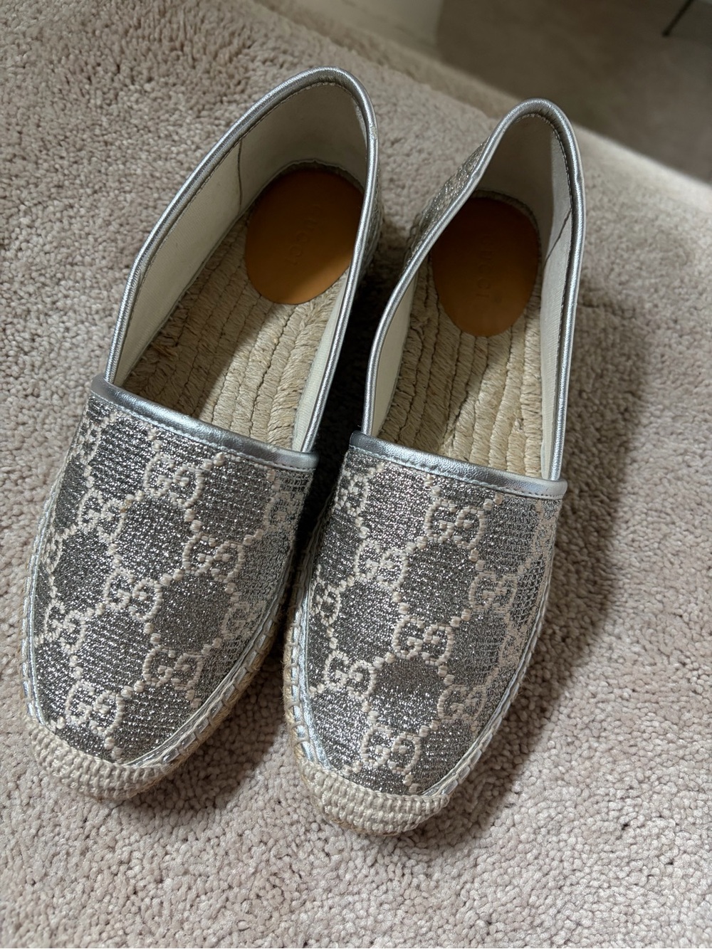 Gucci Silver Metallic Monogram Espadrille Flats - Picture 3 of 10